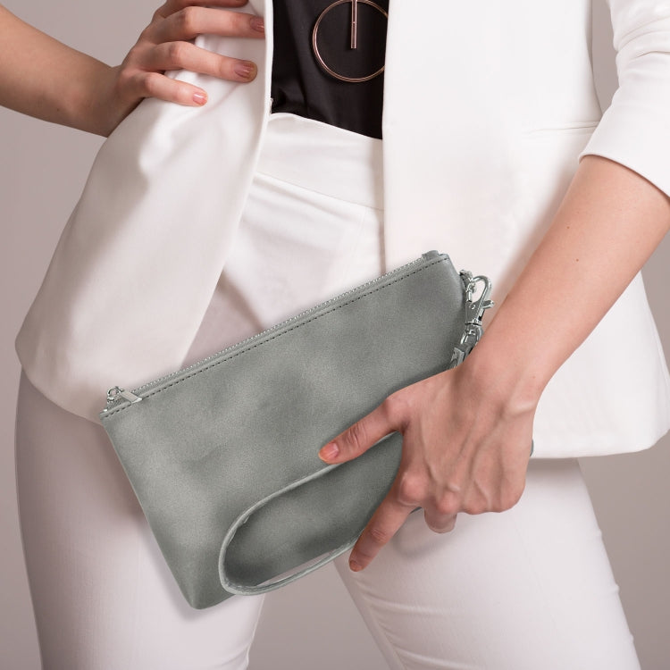 6 inch Simple Retro Leather Clutch Zipper Bag(Grey)