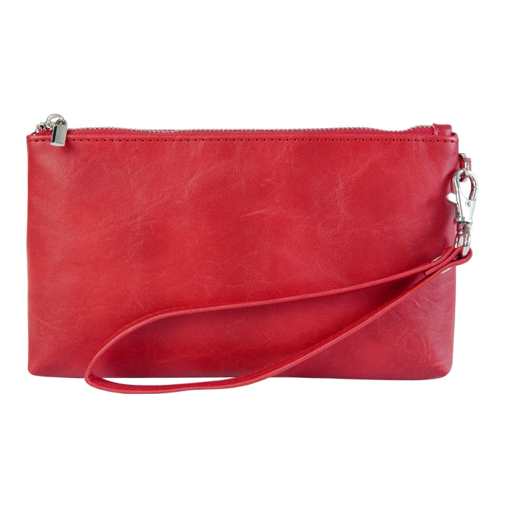 6 inch Simple Retro Leather Clutch Zipper Bag(Red)