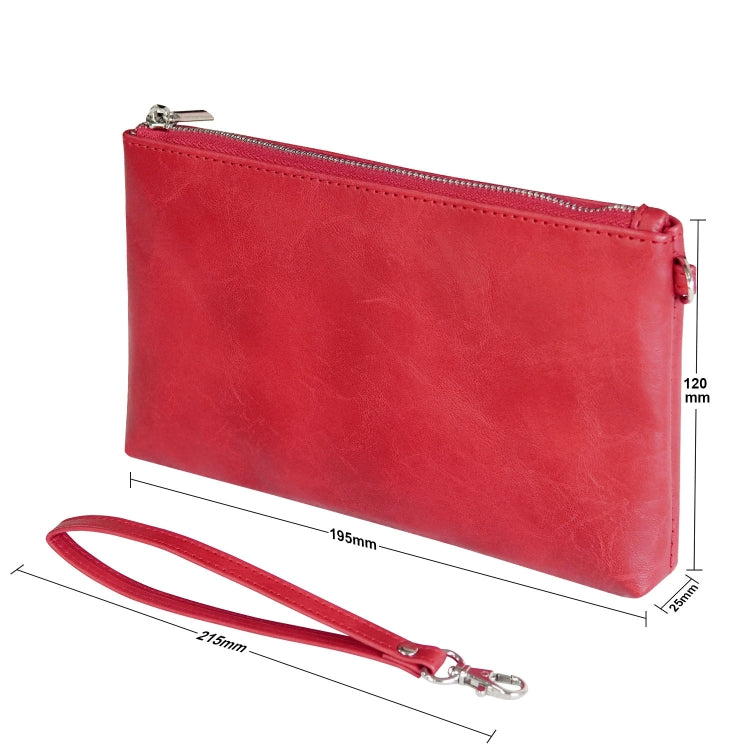 6 inch Simple Retro Leather Clutch Zipper Bag(Red)
