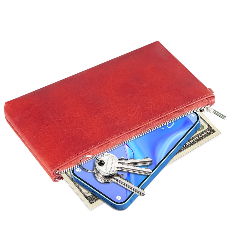 6 inch Simple Retro Leather Clutch Zipper Bag(Red)
