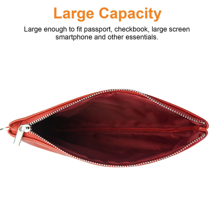 6 inch Simple Retro Leather Clutch Zipper Bag(Red)