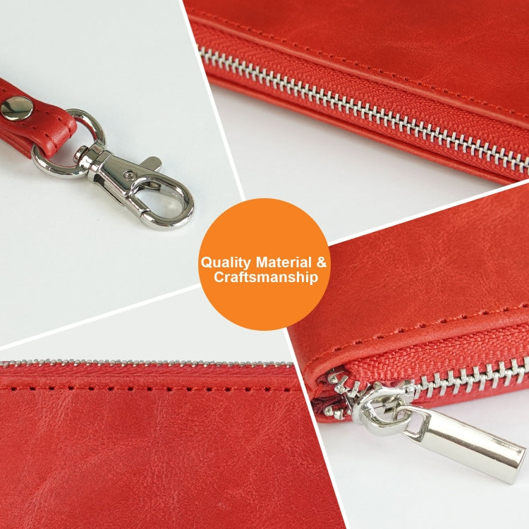 6 inch Simple Retro Leather Clutch Zipper Bag(Red)