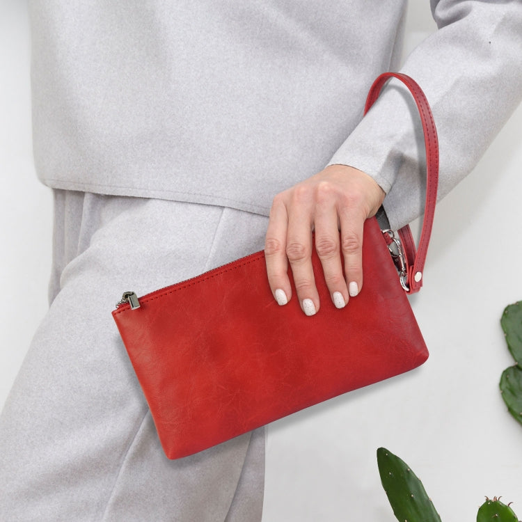 6 inch Simple Retro Leather Clutch Zipper Bag(Red)