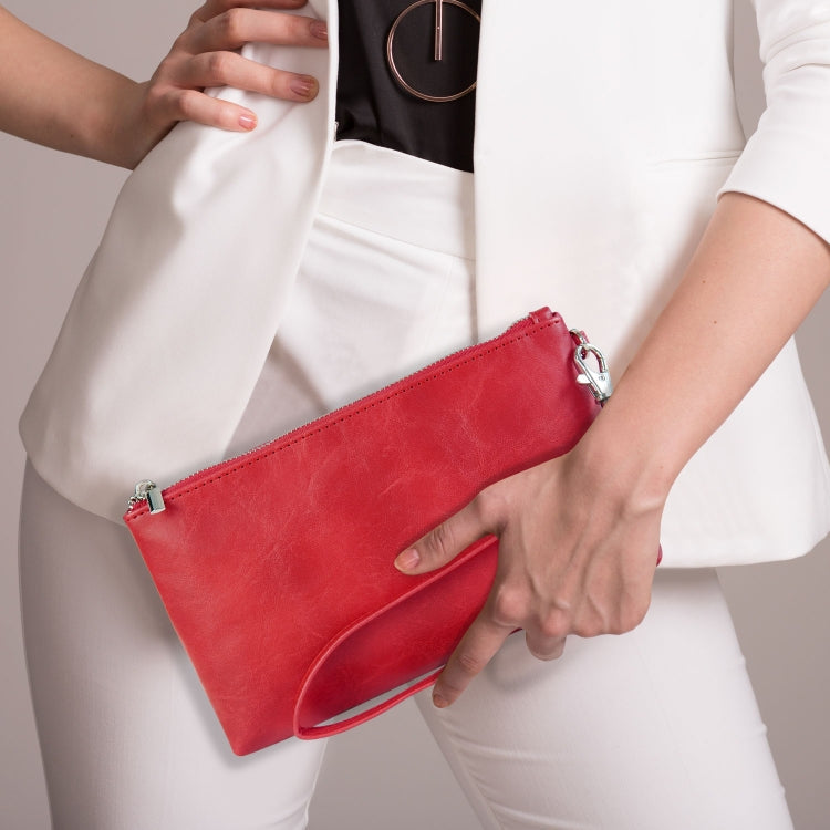 6 inch Simple Retro Leather Clutch Zipper Bag(Red)