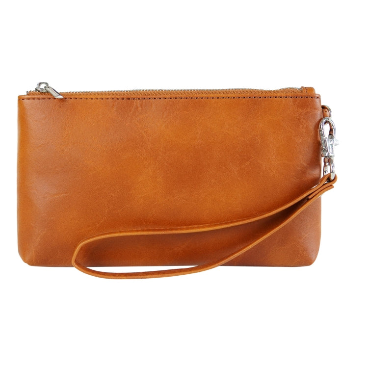6 inch Simple Retro Leather Clutch Zipper Bag(Brown)