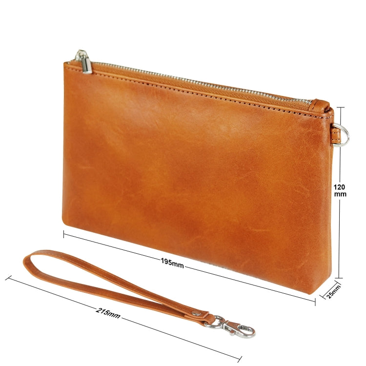 6 inch Simple Retro Leather Clutch Zipper Bag(Brown)