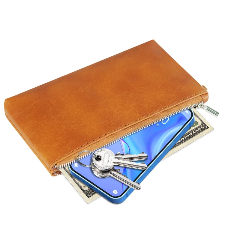 6 inch Simple Retro Leather Clutch Zipper Bag(Brown)