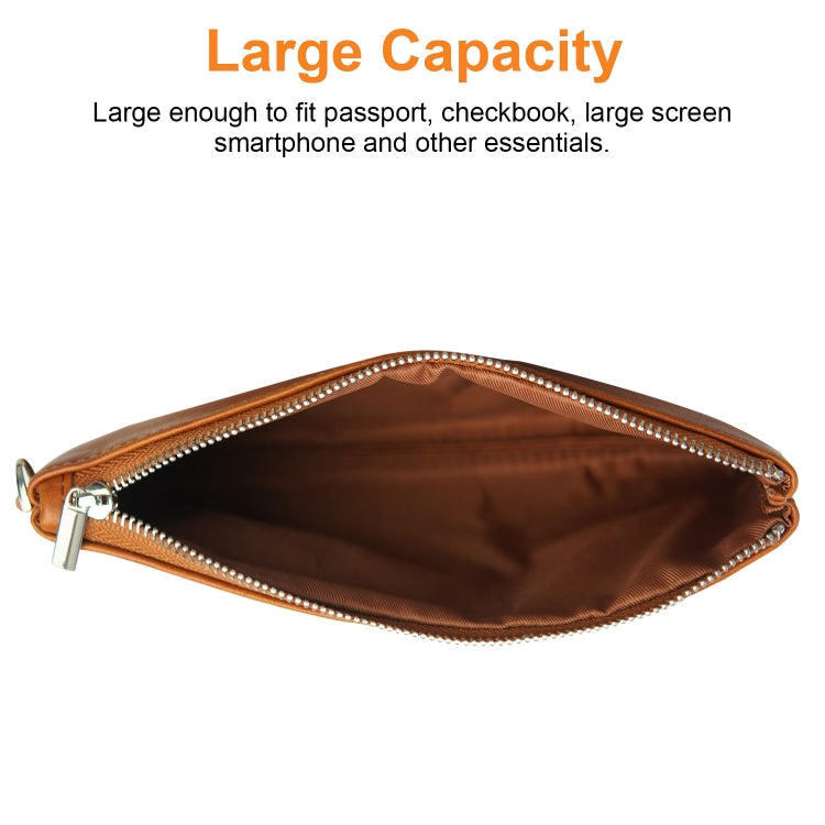 6 inch Simple Retro Leather Clutch Zipper Bag(Brown)