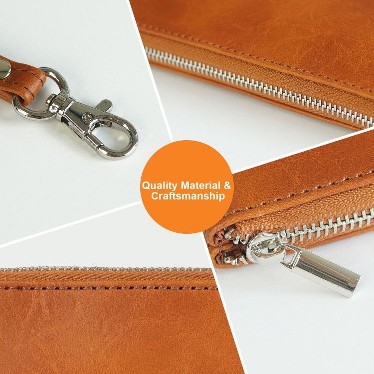 6 inch Simple Retro Leather Clutch Zipper Bag(Brown)