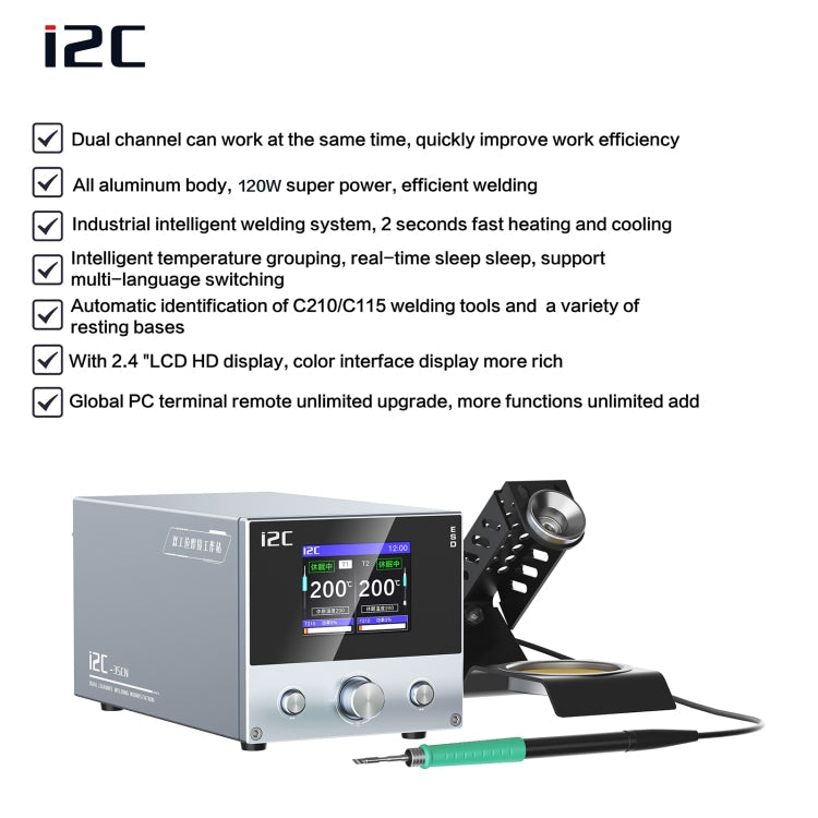 i2C 3SCN Intelligent Double Welding Station with RS100 Base, Style:B Set(US Plug)