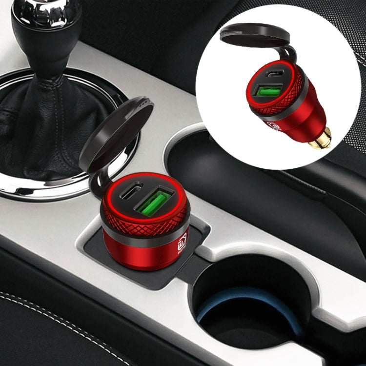 Motorcycle European-style Small-caliber Aluminum Alloy QC 3.0 + PD Fast Charge USB Charger, Shell Color:Red(Red Light)
