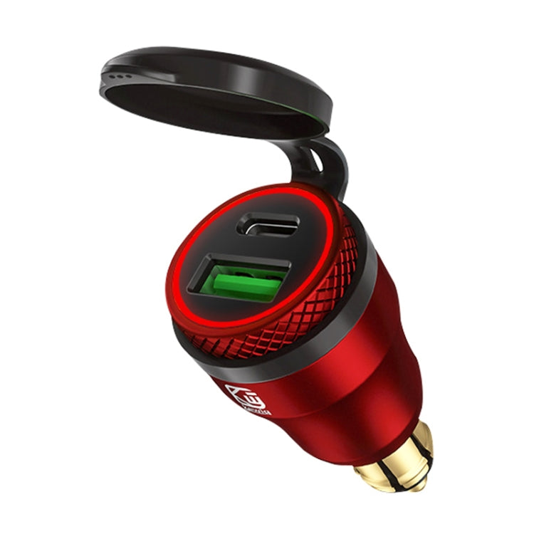 Motorcycle European-style Small-caliber Aluminum Alloy QC 3.0 + PD Fast Charge USB Charger, Shell Color:Red(Red Light)