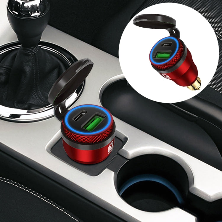 Motorcycle European-style Small-caliber Aluminum Alloy QC 3.0 + PD Fast Charge USB Charger, Shell Color:Red(Blue Light)