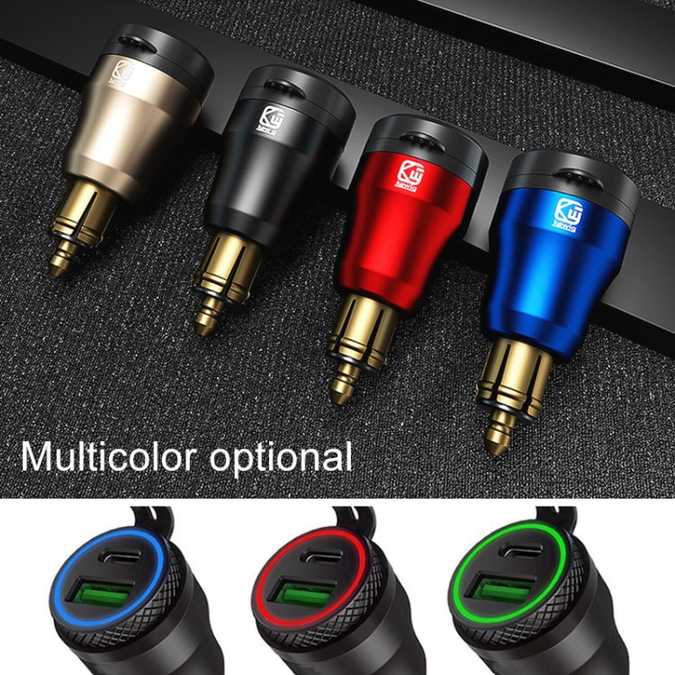 Motorcycle European-style Small-caliber Aluminum Alloy QC 3.0 + PD Fast Charge USB Charger, Shell Color:Red(Green Light)