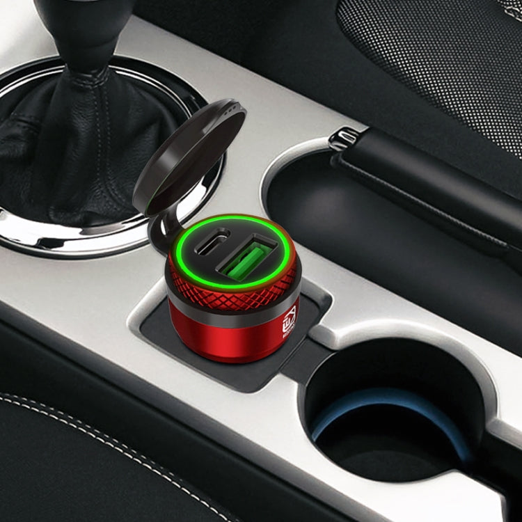Motorcycle European-style Small-caliber Aluminum Alloy QC 3.0 + PD Fast Charge USB Charger, Shell Color:Red(Green Light)