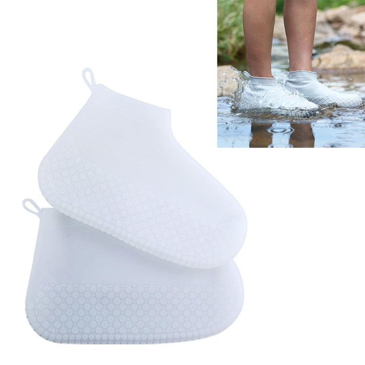Silicone Non-slip Thickened Wear-resistant Waterproof Shoe Boots Cover, Size:M(White)