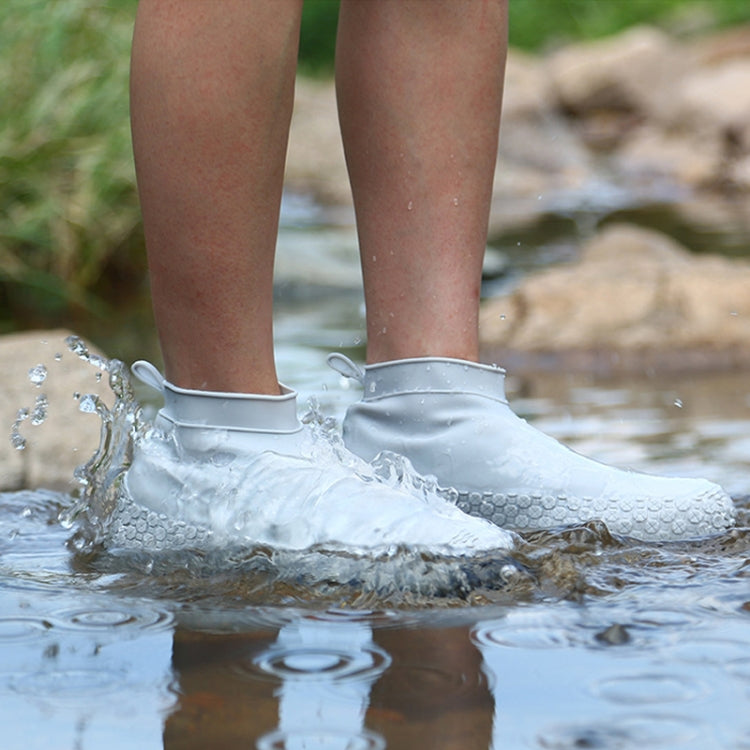 Silicone Non-slip Thickened Wear-resistant Waterproof Shoe Boots Cover, Size:M(White)