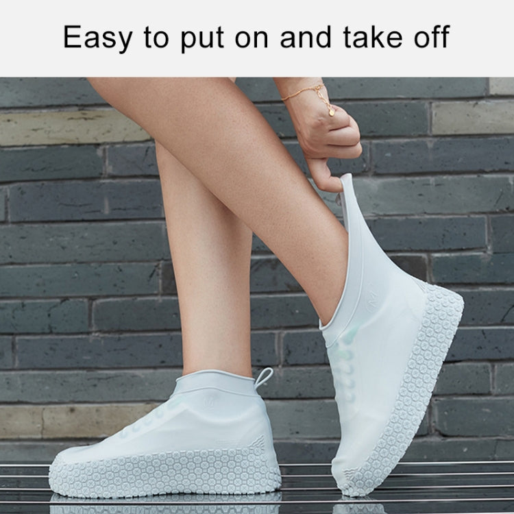 Silicone Non-slip Thickened Wear-resistant Waterproof Shoe Boots Cover, Size:M(White)