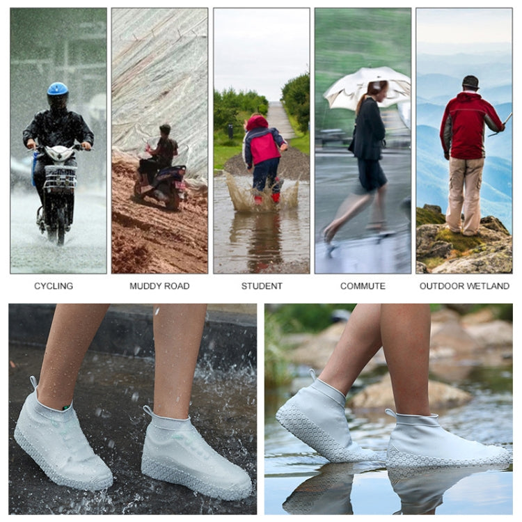 Silicone Non-slip Thickened Wear-resistant Waterproof Shoe Boots Cover, Size:M(White)