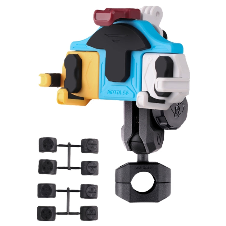 MOTOSLG Crab Motorcycle Phone Clamp Bracket O-Type Rear Mirror Mount with Anti-theft Lock(Yellow Blue White)