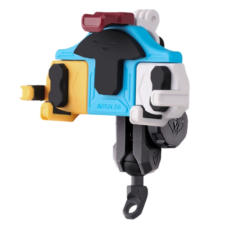 MOTOSLG Crab Motorcycle Phone Clamp Bracket L-Type Rear Mirror Mount with Anti-theft Lock(Yellow Blue White)