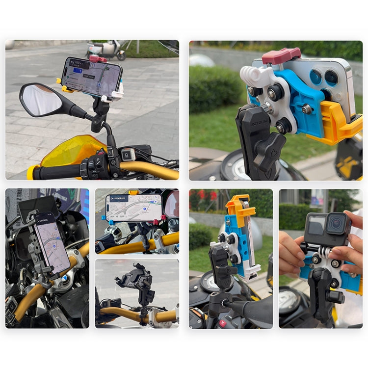 MOTOSLG Crab Motorcycle Phone Clamp Bracket O-Type Rear Mirror Mount(Blue White Red)