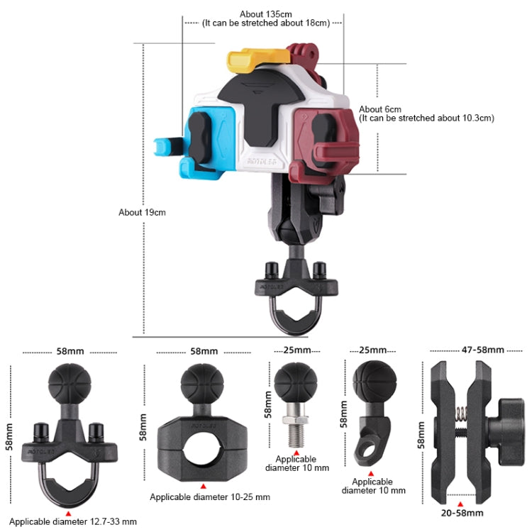 MOTOSLG Crab Motorcycle Phone Clamp Bracket L-Type Rear Mirror Mount(Black)