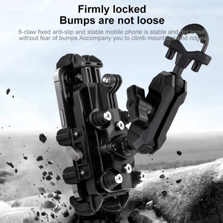 MOTOSLG Crab Motorcycle Phone Clamp Bracket O-Type Rear Mirror Mount with Anti-theft Lock(Black)