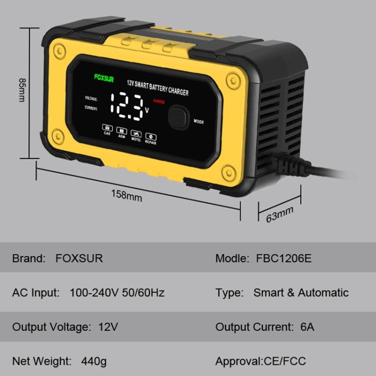 FOXSUR FBC1206E 6A 12V Car / Motorcycle Smart Battery Charger(UK Plug)