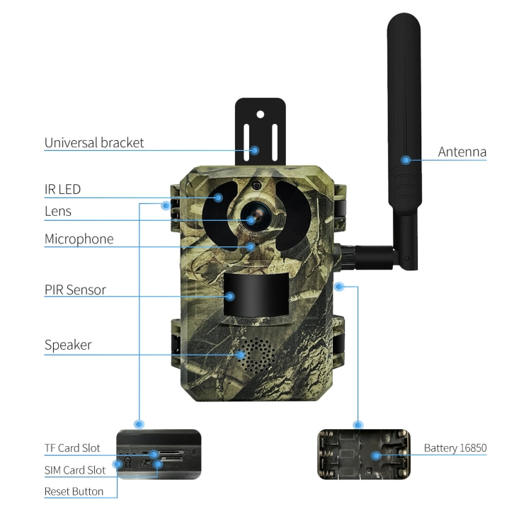 ESCAM QF380 4MP Network Solar PIR Alert Smart Wildlife Hunting Camera, 4G:EU Version(Camouflage)