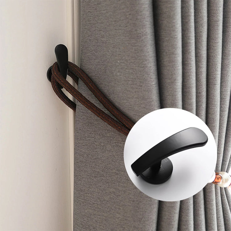 1pair Thickened Flat Hook Door Handle Hook Free Punch Free Installation Curtain Wall Hook(Black)