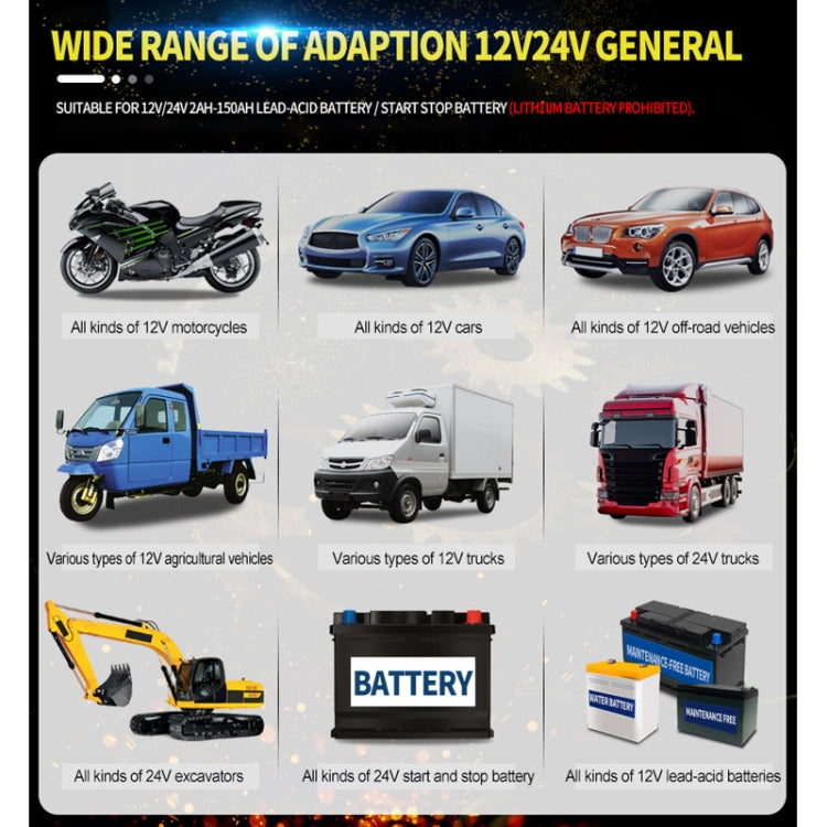ANHTCzyx 12V 8A  / 24V 4A Automobile Battery Charger Motorcycle Battery Repair Type AGM(UK Plug)