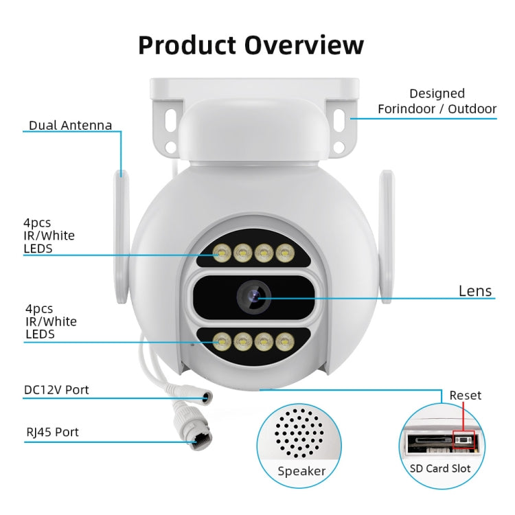 A8-C2 2MP Smart WiFi Surveillance IP Camera, Dual-light Full Color Night Vision / Two Way Audio / TF Card, Power Plug:AU Plug(White)