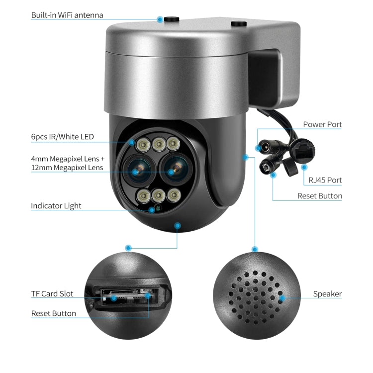ESCAM G03 2x4MP Dual Lens Zoom 8X Dual Light Source WiFi Camera Support Two-way Voice & Motion Detection(UK Plug)