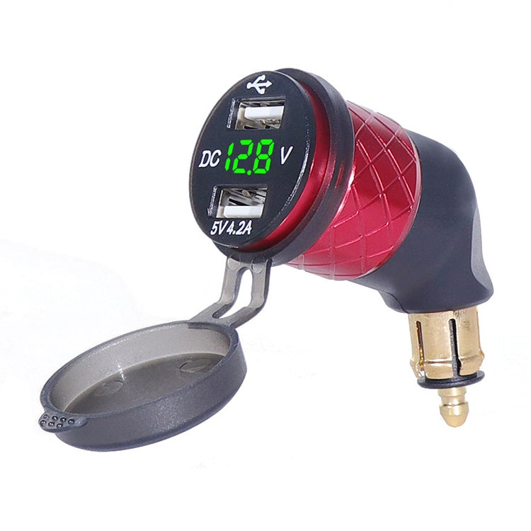German EU Plug Special Motorcycle Elbow Charger Dual USB Voltmeter 4.2A Charger, Shell Color:Red(Green Light)
