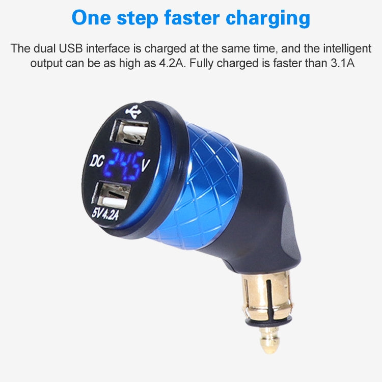 German EU Plug Special Motorcycle Elbow Charger Dual USB Voltmeter 4.2A Charger, Shell Color:Gold(Green Light)