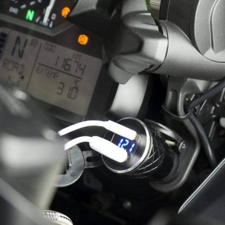German EU Plug Special Motorcycle Elbow Charger Dual USB Voltmeter 4.2A Charger, Shell Color:Gold(Green Light)