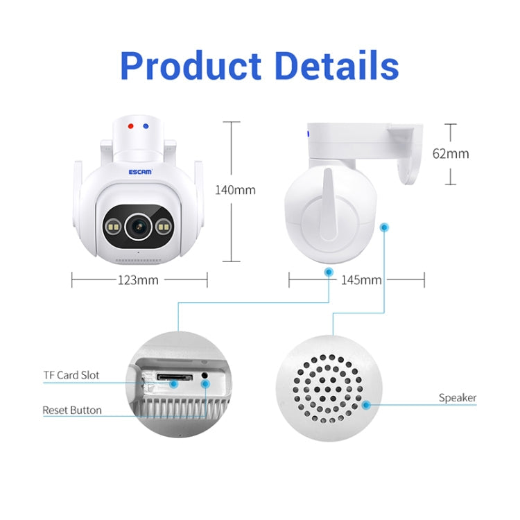 ESCAM PT304 HD 4MP Humanoid Detection Tracking WiFi Connection Sound Alarm Intelligent Night Vision H.265 Camera(US Plug)