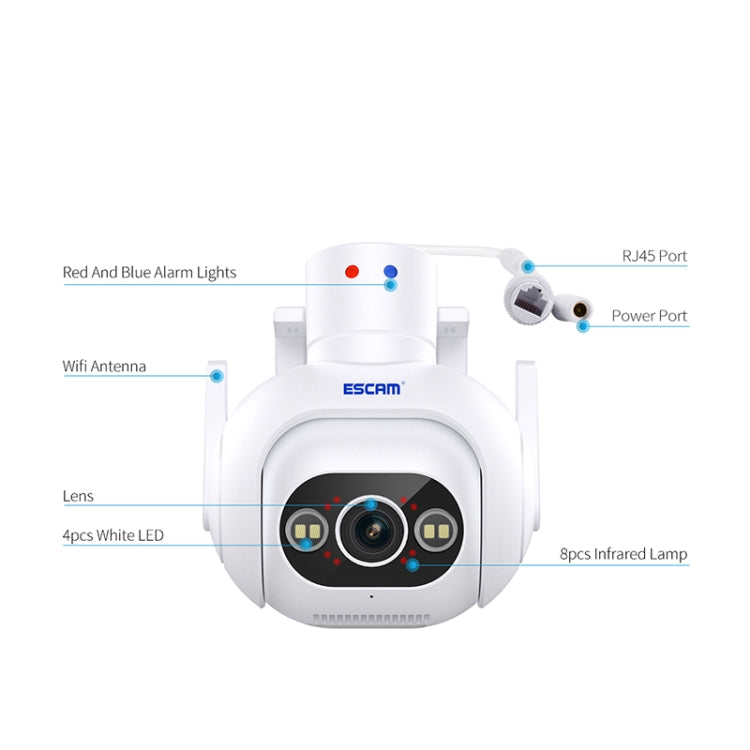 ESCAM PT304 HD 4MP Humanoid Detection Tracking WiFi Connection Sound Alarm Intelligent Night Vision H.265 Camera(US Plug)