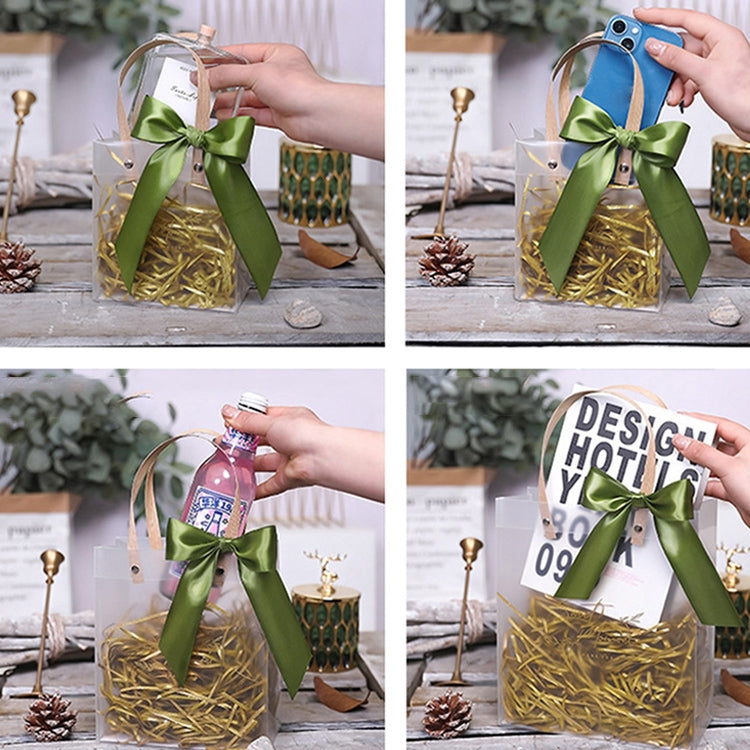 Gift Bag Transparent Packaging Bag, Blue Ribbon+Hanging Tag+Lafite Grass, Size:L