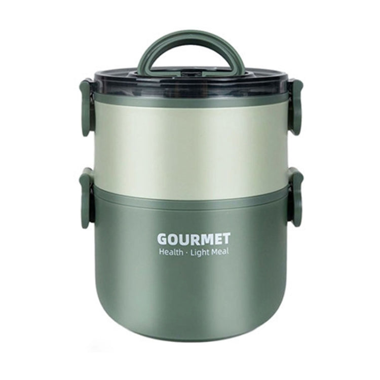 Dual-Layer 1600ml 304 Stainless Steel Insulated Bowl Student Plastic Shell Lunch Box(Green)