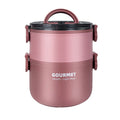 Dual-Layer 1600ml 304 Stainless Steel Insulated Bowl Student Plastic Shell Lunch Box(Red)