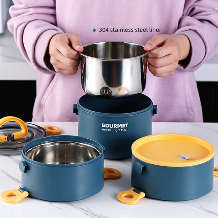 Tri-Layer 2200ml 304 Stainless Steel Insulated Bowl Student Plastic Shell Lunch Box(Blue)