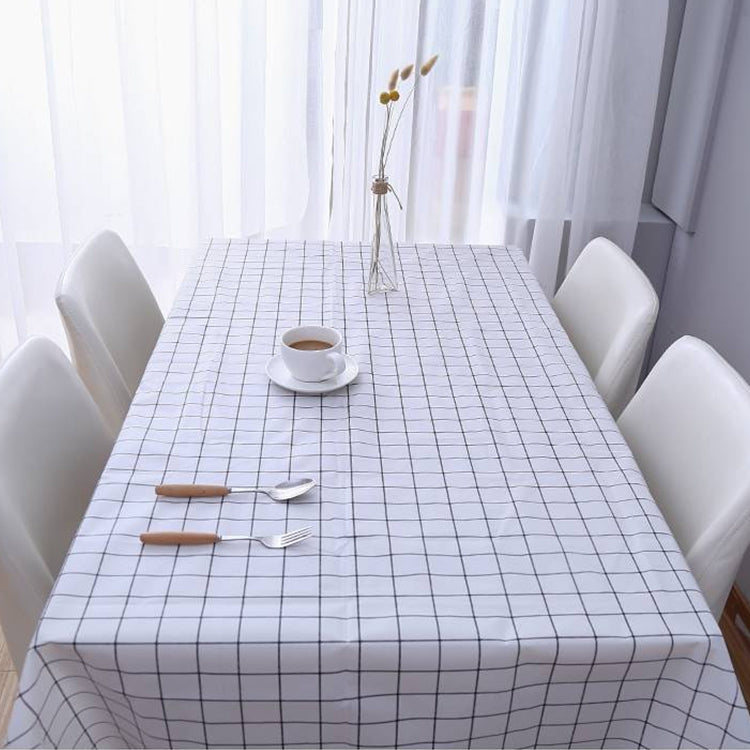 137x90cm Home Tablecloth No-wash PVC Coffee Table Cloth(White Plaid)