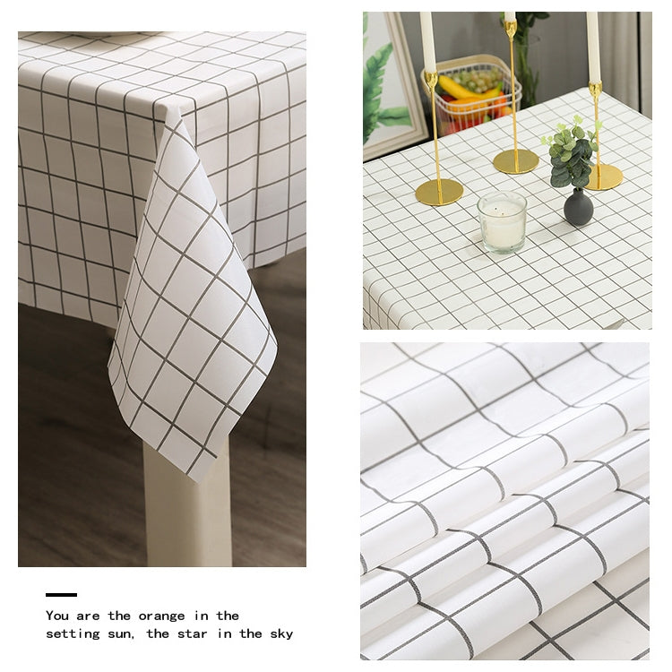 137x90cm Home Tablecloth No-wash PVC Coffee Table Cloth(White Plaid)