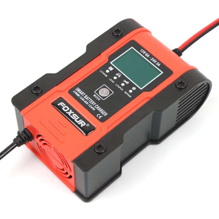 FOXSUR 12V-24V Car Motorcycle Repair Battery Charger AGM Charger Color:Red(EU Plug)