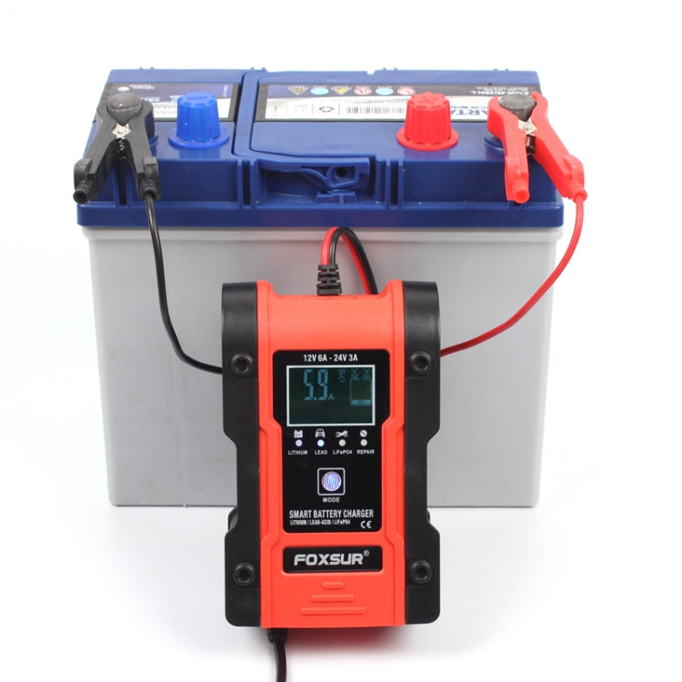 FOXSUR 12V-24V Car Motorcycle Repair Battery Charger AGM Charger Color:Red(EU Plug)