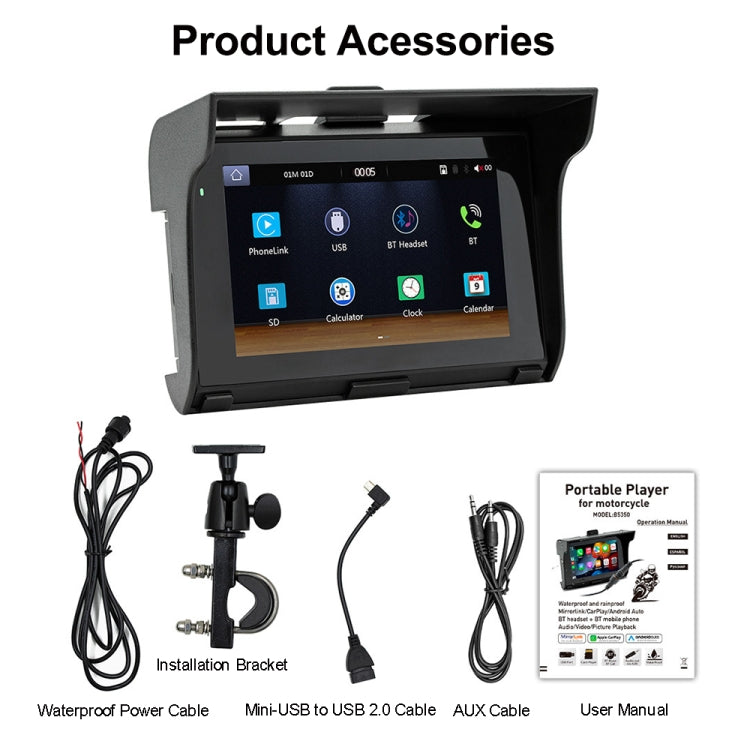 B5350 Motorcycles Portable MP5 Waterproof IP65 5 inch Wireless Carplay GPS Navigator