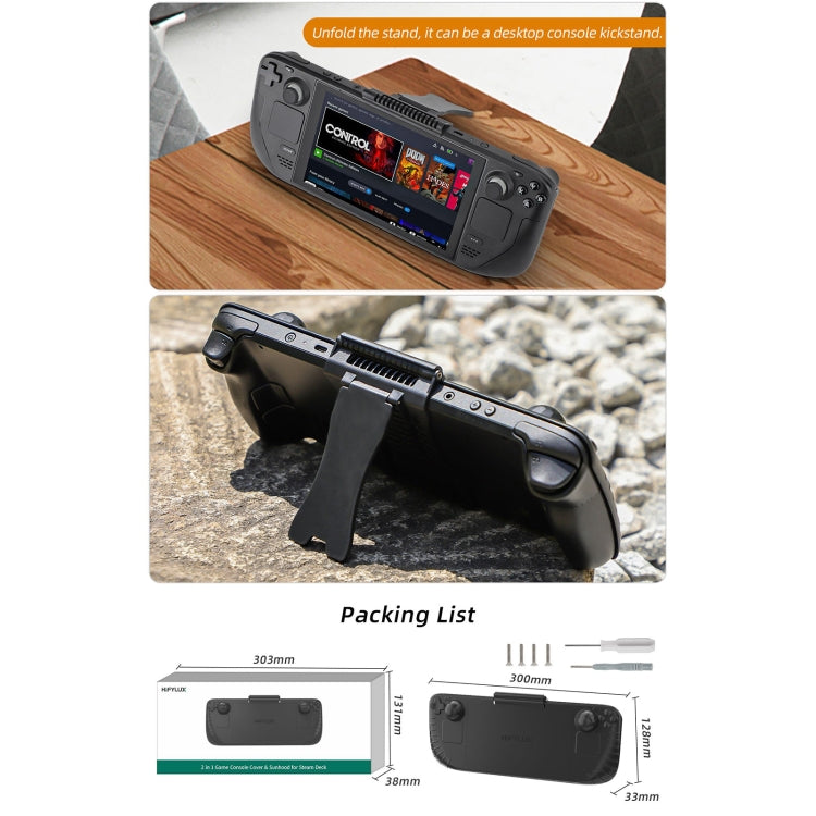 For Steam Deck Hifylux 3 in 1 Gaming Console Protector Guard Monitor Cover Sun Hood Kickstand Holder Mount(Black)