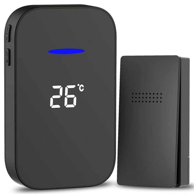 C302B One to One Home Wireless Doorbell Temperature Digital Display Remote Control Elderly Pager, US Plug(Black)